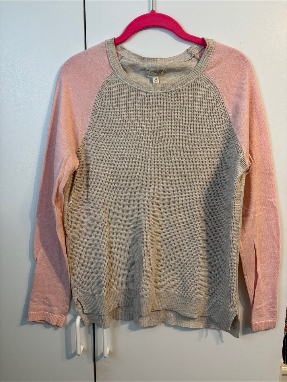 Sonoma Beige Waffle Crew with Light Pink Raglan Sleeves